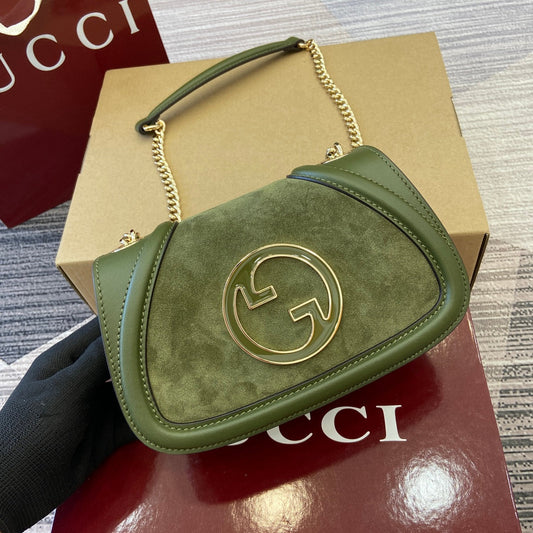 BLONDIE MINI SHOULDER BAG 21 IN JUNIPER GREEN CALFSKIN AND SUEDE GOLD HARDWARE