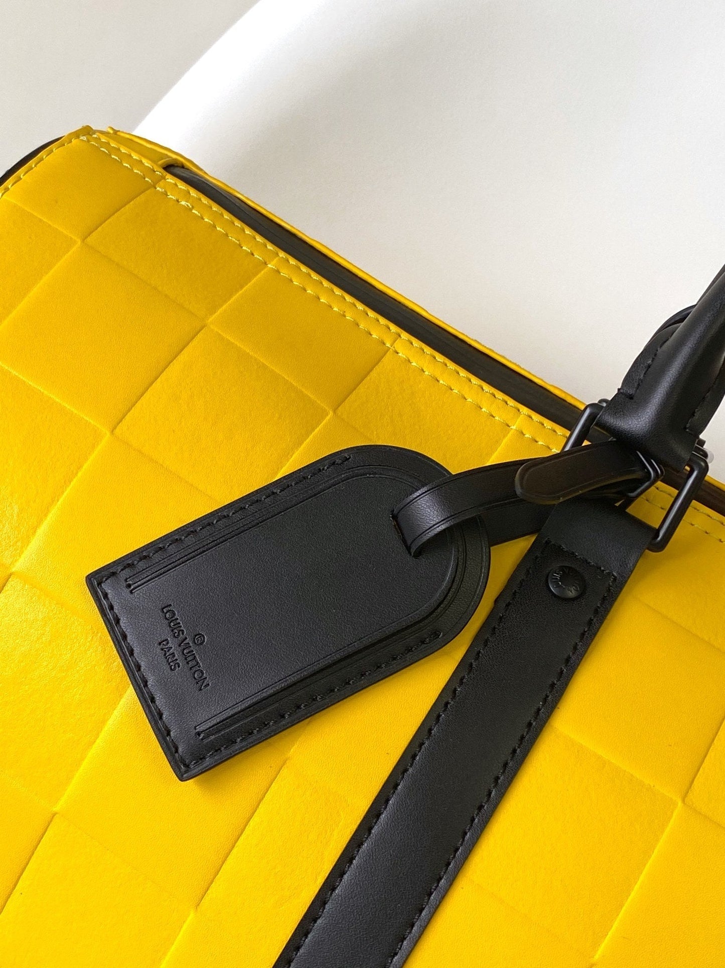 KEEPALL BANDOULIÈRE 50 IN YELLOW DAMIER SCUBA CALFSKIN