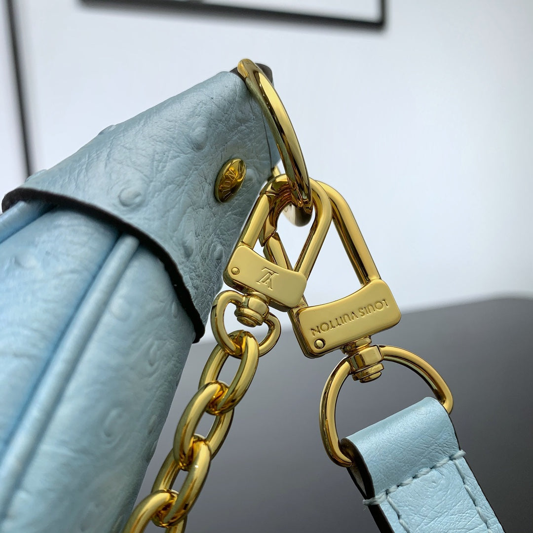 LOOP 23 IN POWER BLUE OSTRICH LEATHER GOLD HARDWARE