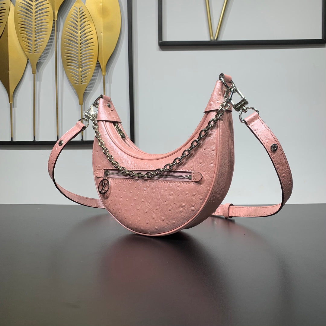 LOOP 23 IN PEACH PINK OSTRICH LEATHER SILVER HARDWARE