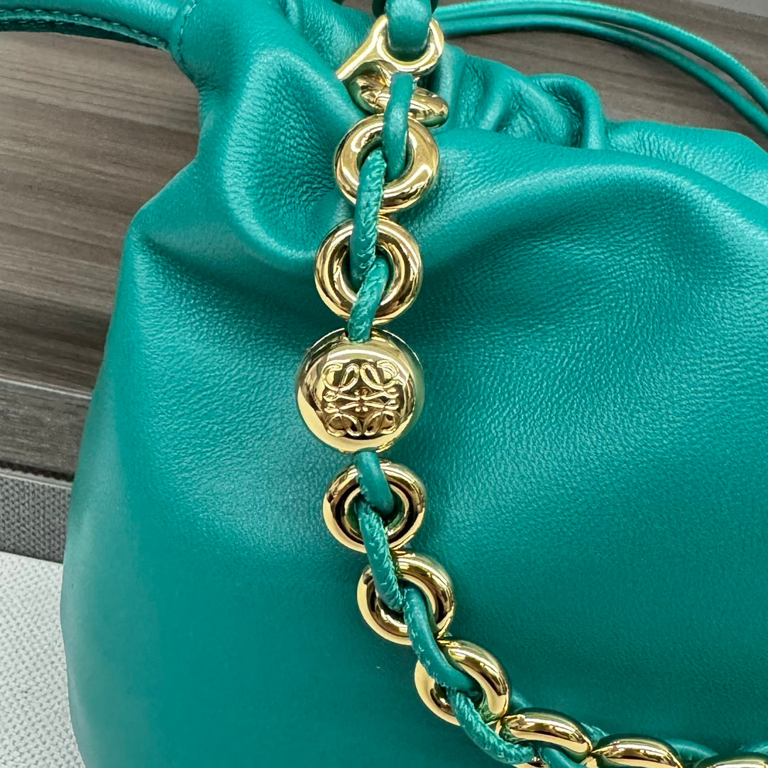 LOE 23 FLAMENCO PURSE BUCKET IN TEAL GREEN LAMBSKIN