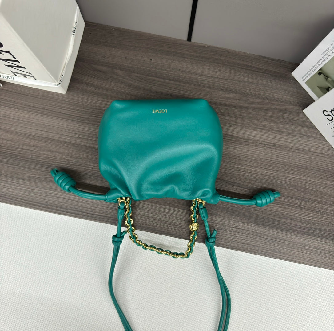 LOE 23 FLAMENCO PURSE BUCKET IN TEAL GREEN LAMBSKIN