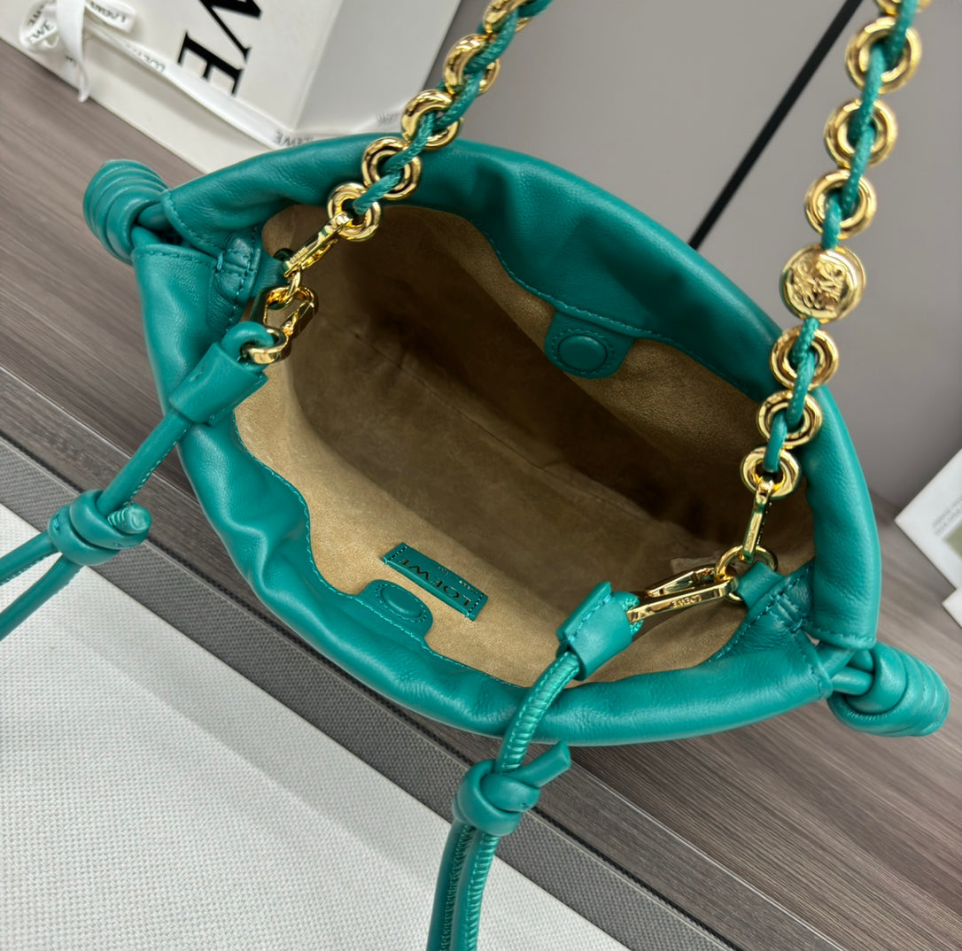 LOE 23 FLAMENCO PURSE BUCKET IN TEAL GREEN LAMBSKIN