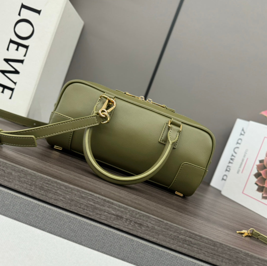 AMAZONA 23 CROPPED BAG IN OLIVE GREEN SOFT GRAINED CALFSKIN