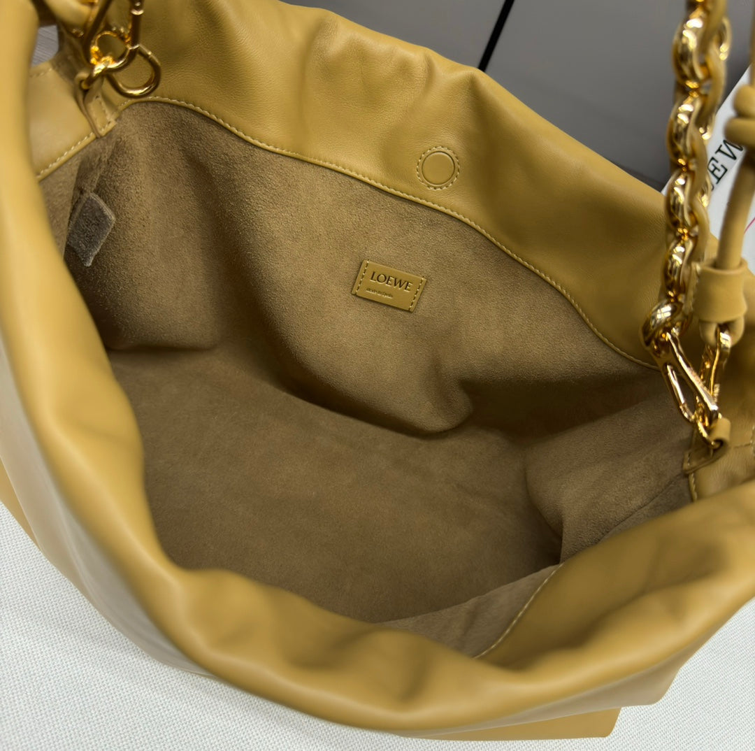 LOE LARGE 41 FLAMENCO PURSE BUCKET IN DIJON YELLOW LAMBSKIN GOLD HARDWARE