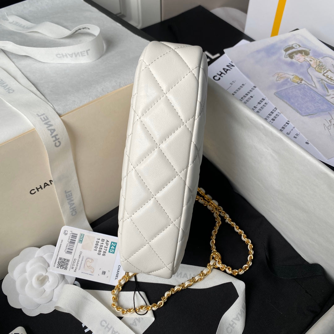 CC 20 CLUTCH BAG IN WHITE CALFSKIN WITH STRAP