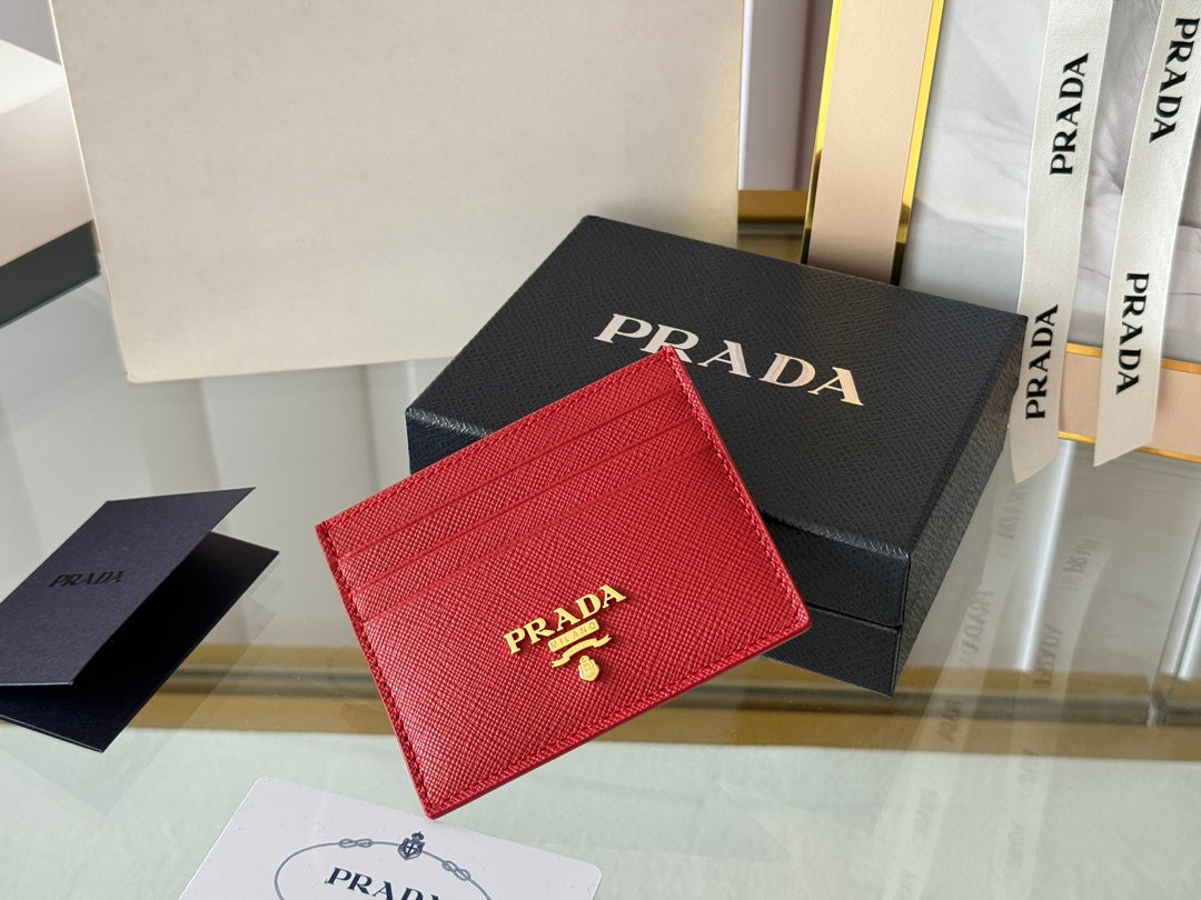 PRA 10 CARD HOLDER IN CHERRY RED CALFSKIN