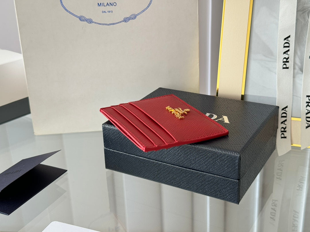 PRA 10 CARD HOLDER IN CHERRY RED CALFSKIN