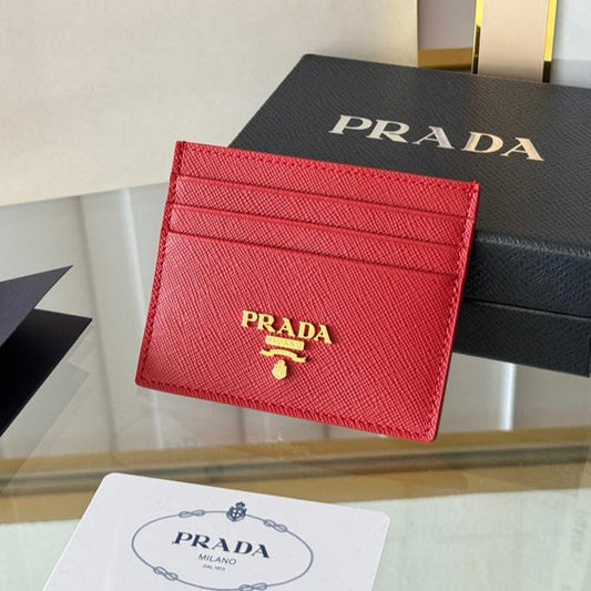 PRA 10 CARD HOLDER IN CHERRY RED CALFSKIN