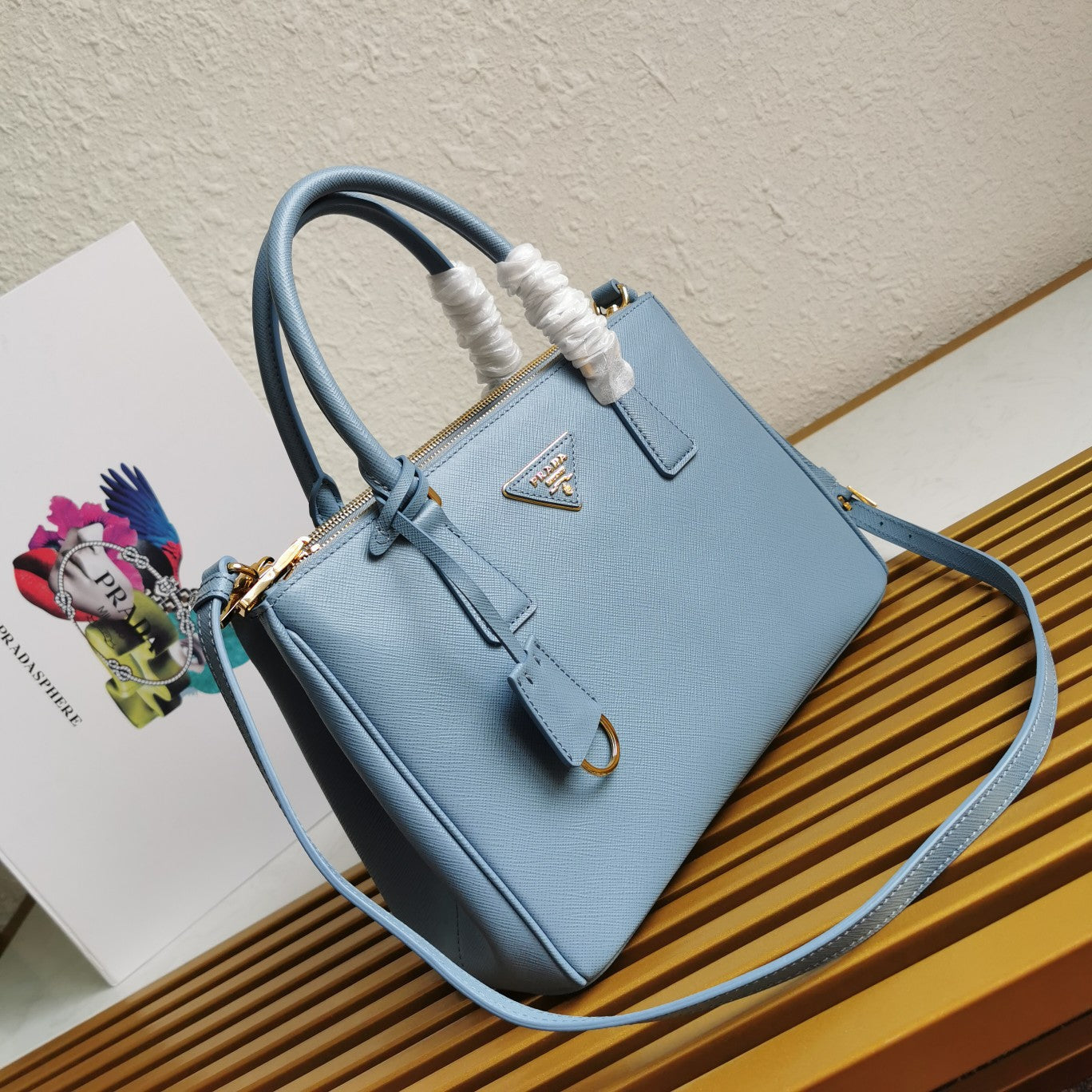 PRA GALLERIA 28 BAG IN SAPPHIRE BLUE SAFFIANO LEATHER