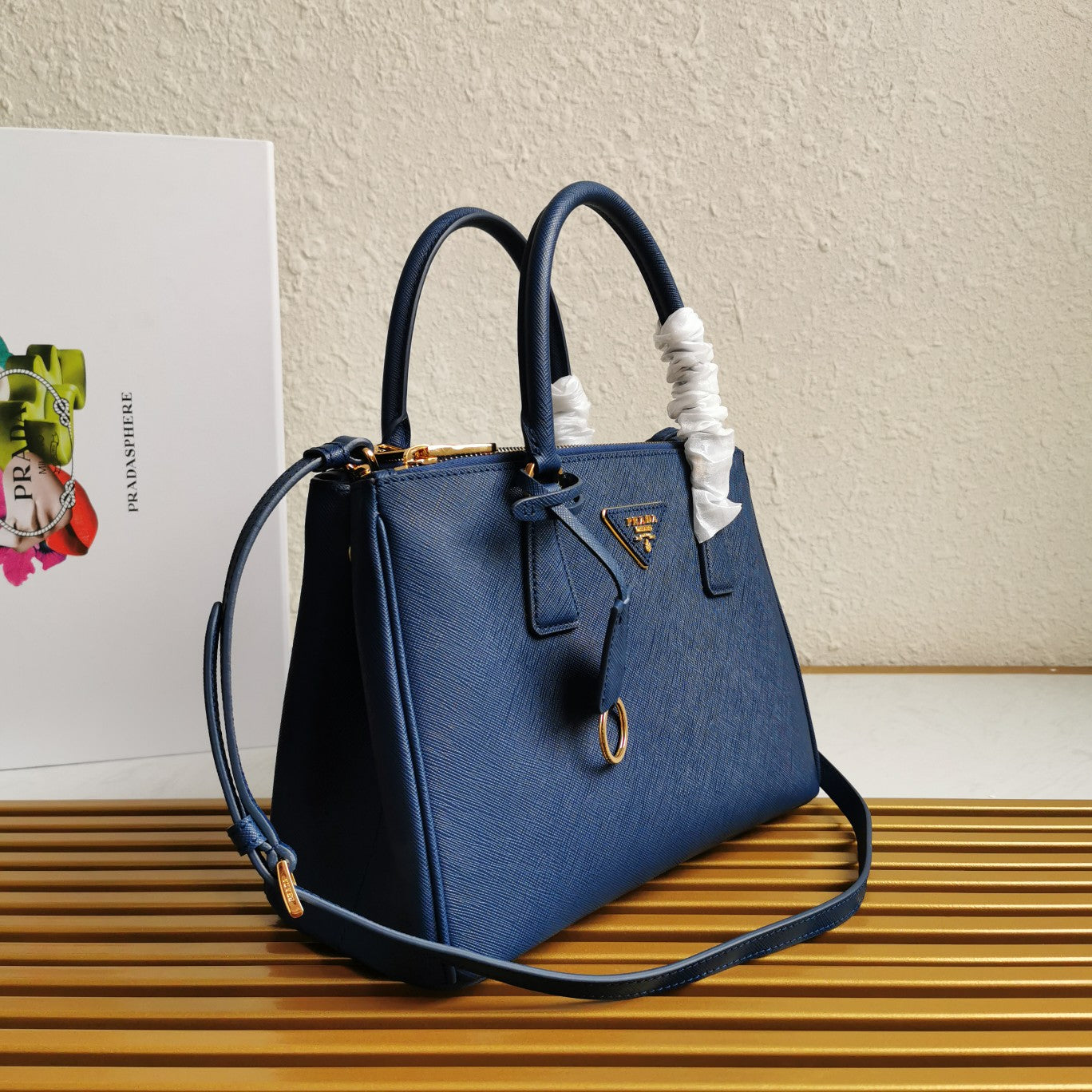 PRA GALLERIA 28 BAG IN NAVY BLUE SAFFIANO LEATHER