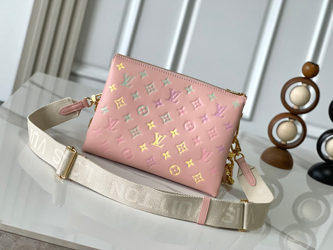 COUSSIN PM 26 IN JASMINE PINK MONOGRAM EMBOSSED LAMBSKIN