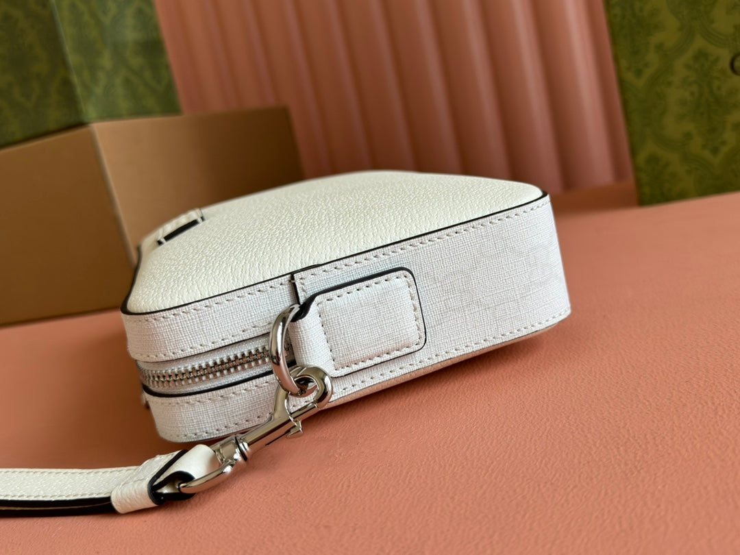 SMALL CROSSBODY BAG 24 WITH TAG IN WHITE CALFSKIN AND CANVAS TRIM