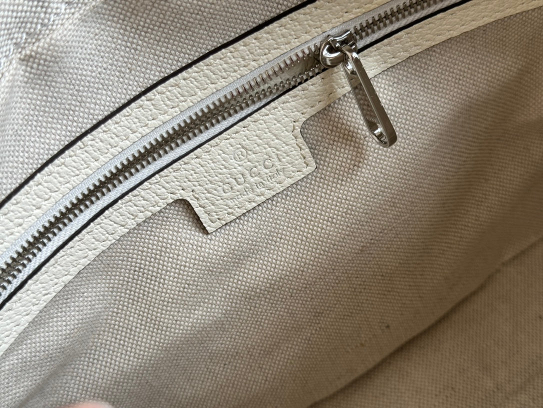 SMALL CROSSBODY BAG 24 WITH TAG IN WHITE CALFSKIN AND CANVAS TRIM