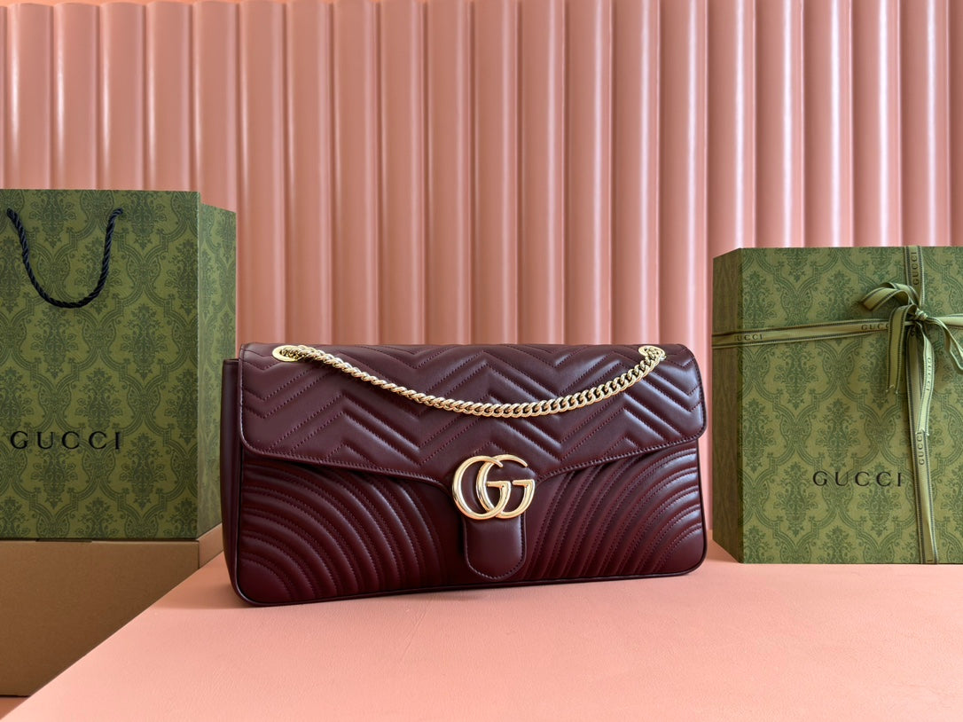 MARMONT SHOULDER BAG 40 IN WINE RED CALFSKIN GOLD CHAIN