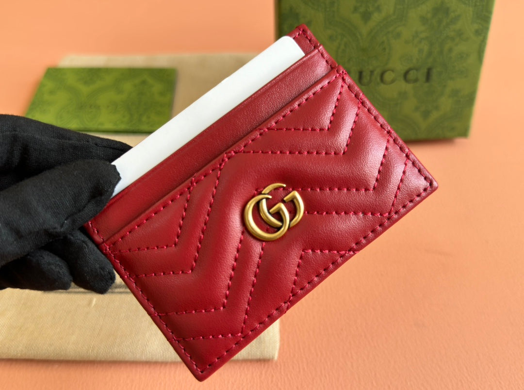 MARMONT QUILTED CARD HOLDER 10 IN RED CALFSKIN