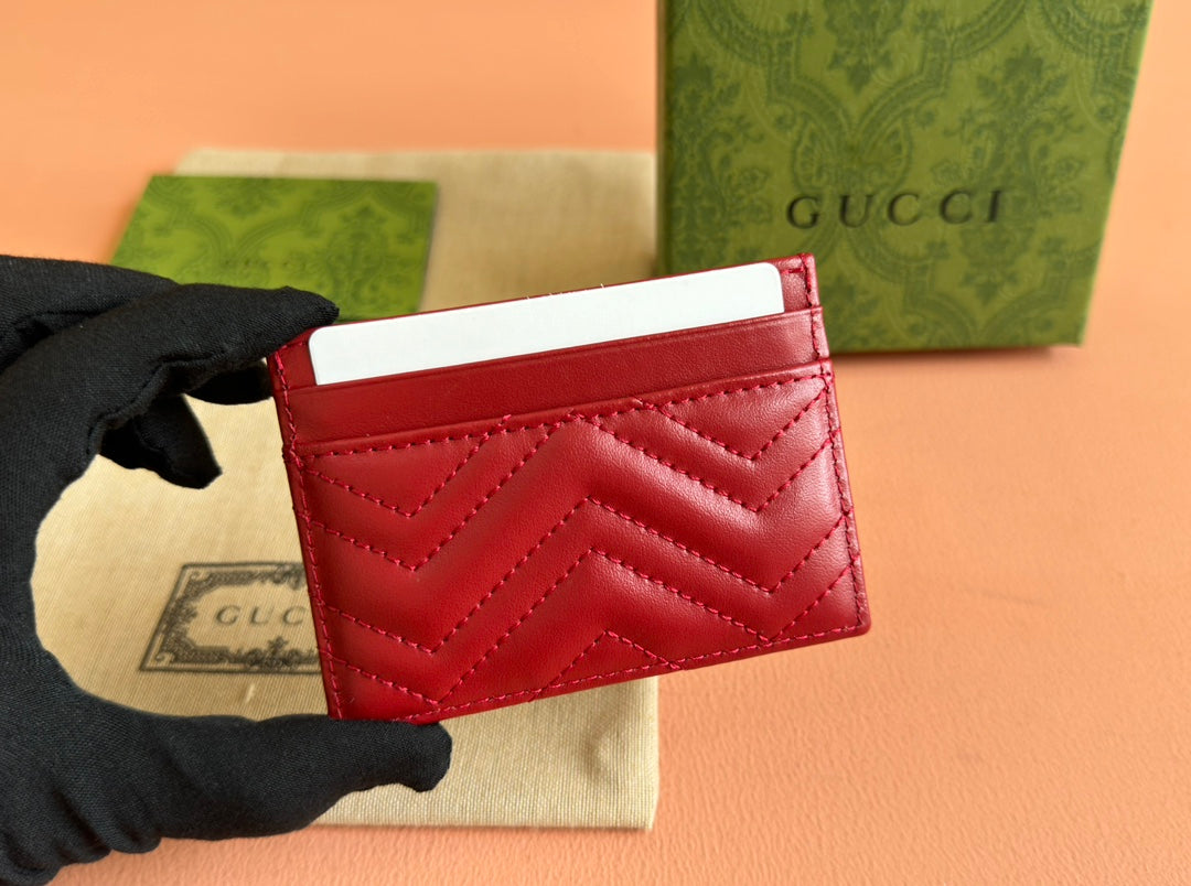 MARMONT QUILTED CARD HOLDER 10 IN RED CALFSKIN