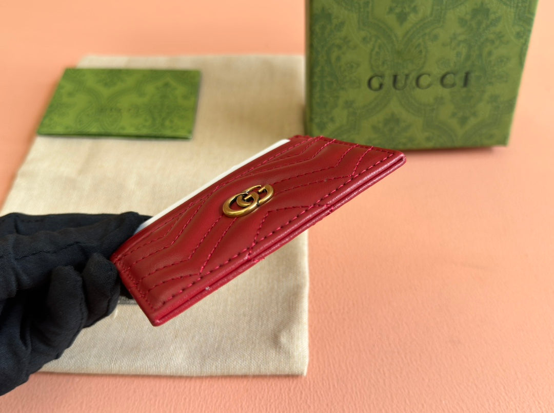 MARMONT QUILTED CARD HOLDER 10 IN RED CALFSKIN