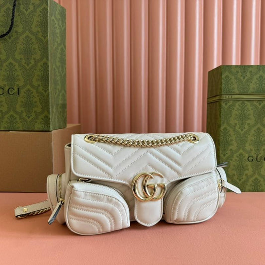 MARMONT SMALL MULTI-POCKET BAG 25 IN WHITE CALFSKIN GOLD HARDWARE