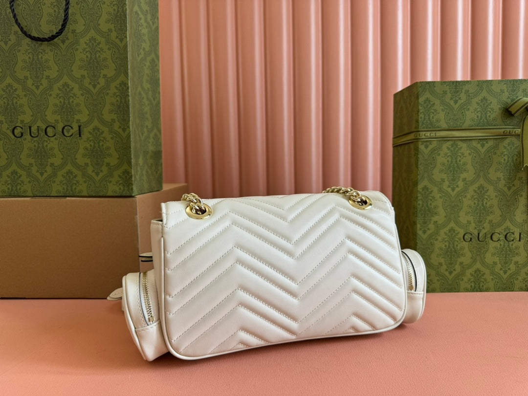 MARMONT SMALL MULTI-POCKET BAG 25 IN WHITE CALFSKIN GOLD HARDWARE