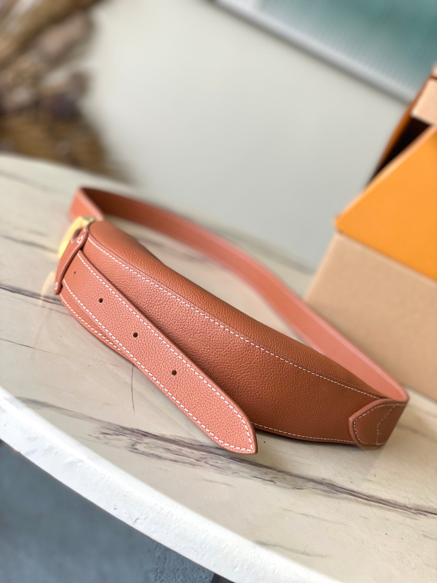 LOW KEY BUMBAG 28 IN SPANISH ORANGE CALFSKIN GOLD BUCKLE