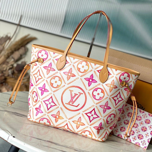 NEVERFULL MM 31 IN CORAL MONOGRAM TILES CANVAS