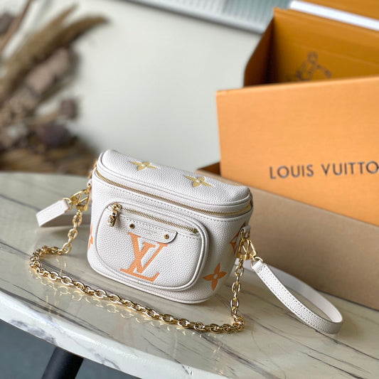 MINI BUMBAG 17 IN WHITE ORANGE MONOGRAM EMPREINTE LEATHER GOLD HARDWARE