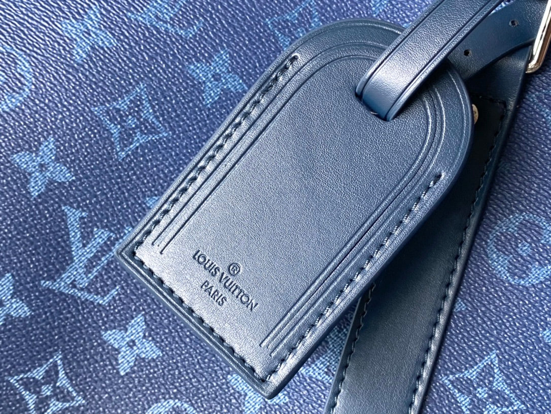 KEEPALL BANDOULIÈRE 55 IN NAVY GREEN MONOGRAM GRADIENT CANVAS