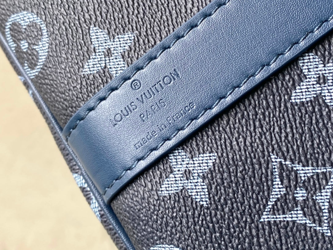 KEEPALL BANDOULIÈRE 55 IN NAVY GREEN MONOGRAM GRADIENT CANVAS