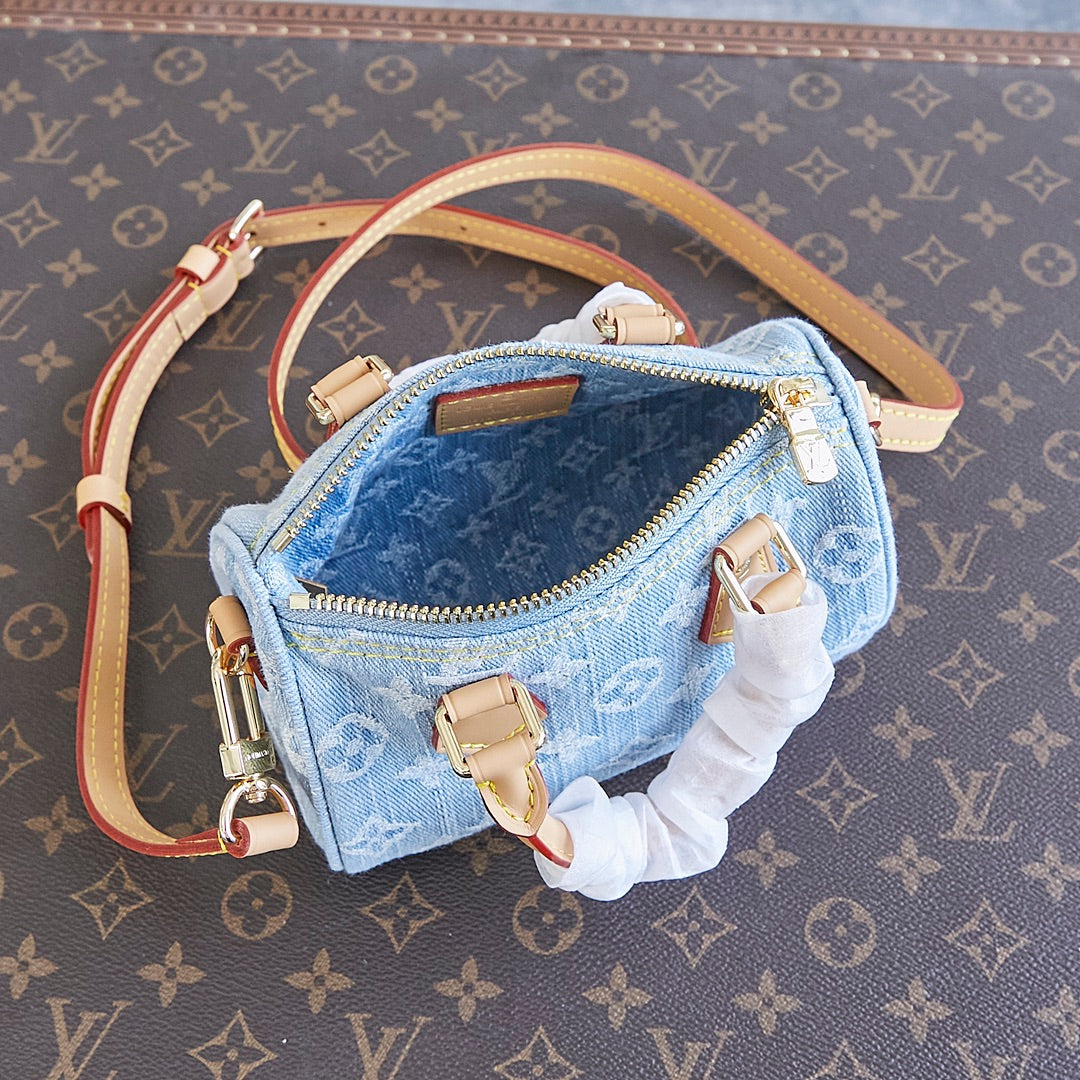 NANO SPEEDY 16 IN LIGHT BLUE MONOGRAM DENIM