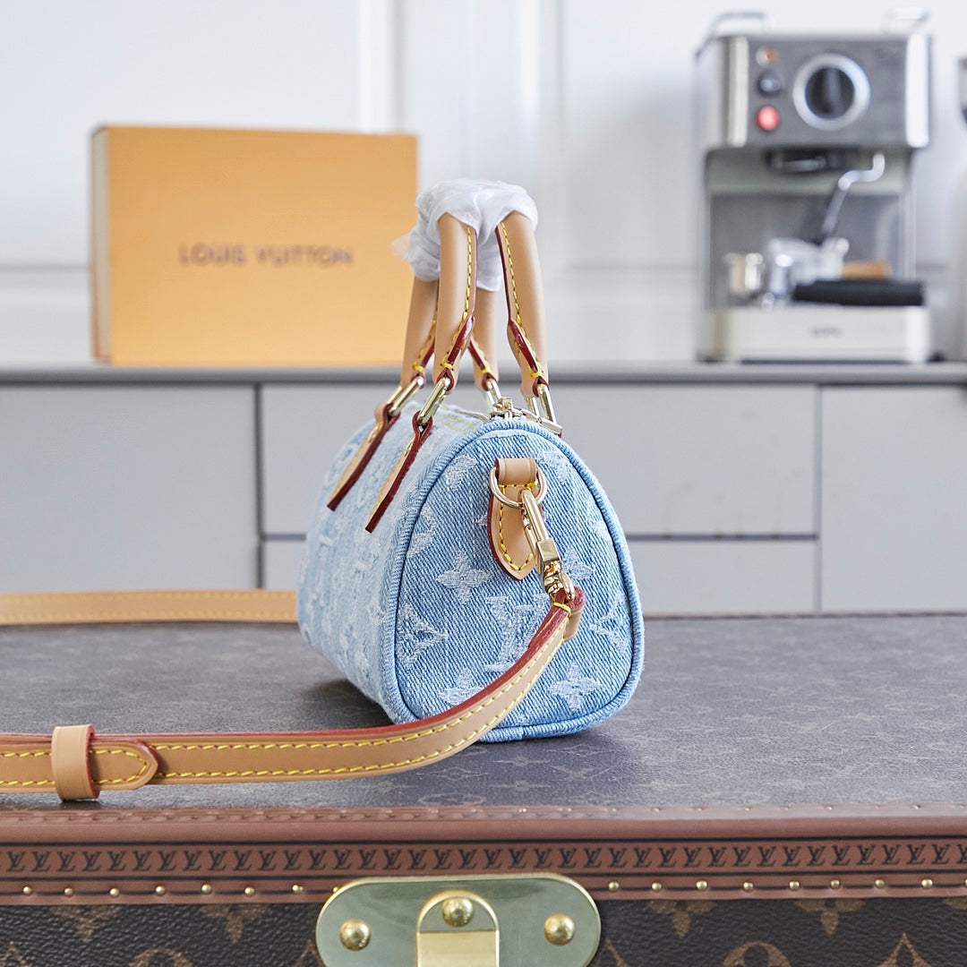 NANO SPEEDY 16 IN LIGHT BLUE MONOGRAM DENIM