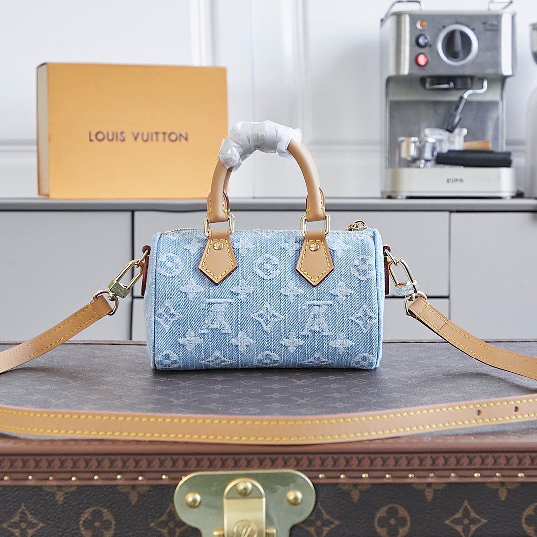 NANO SPEEDY 16 IN LIGHT BLUE MONOGRAM DENIM