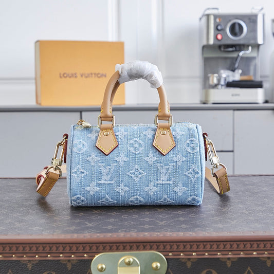 NANO SPEEDY 16 IN LIGHT BLUE MONOGRAM DENIM