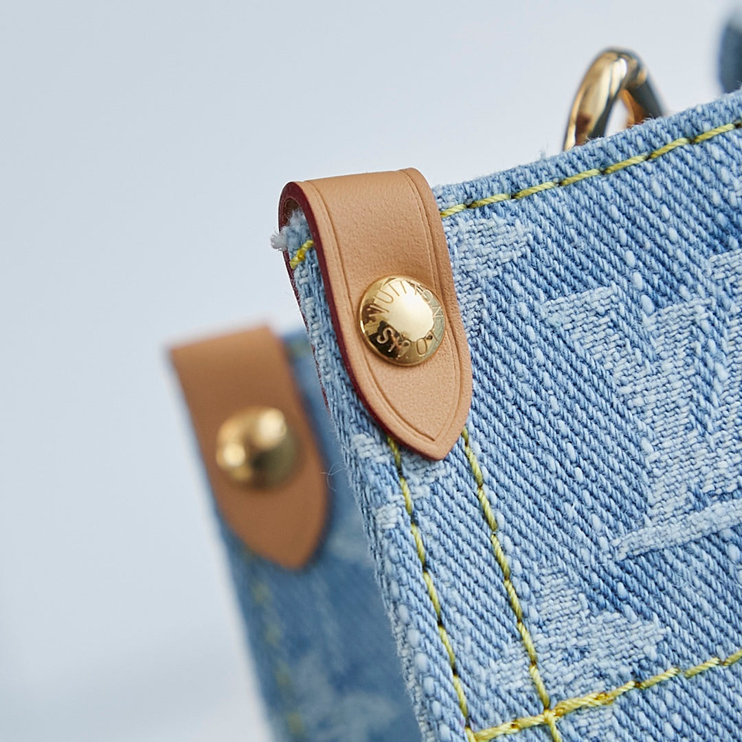 LET GO PM 28 IN LIGHT BLUE MONOGRAM DENIM GOLD HARDWARE