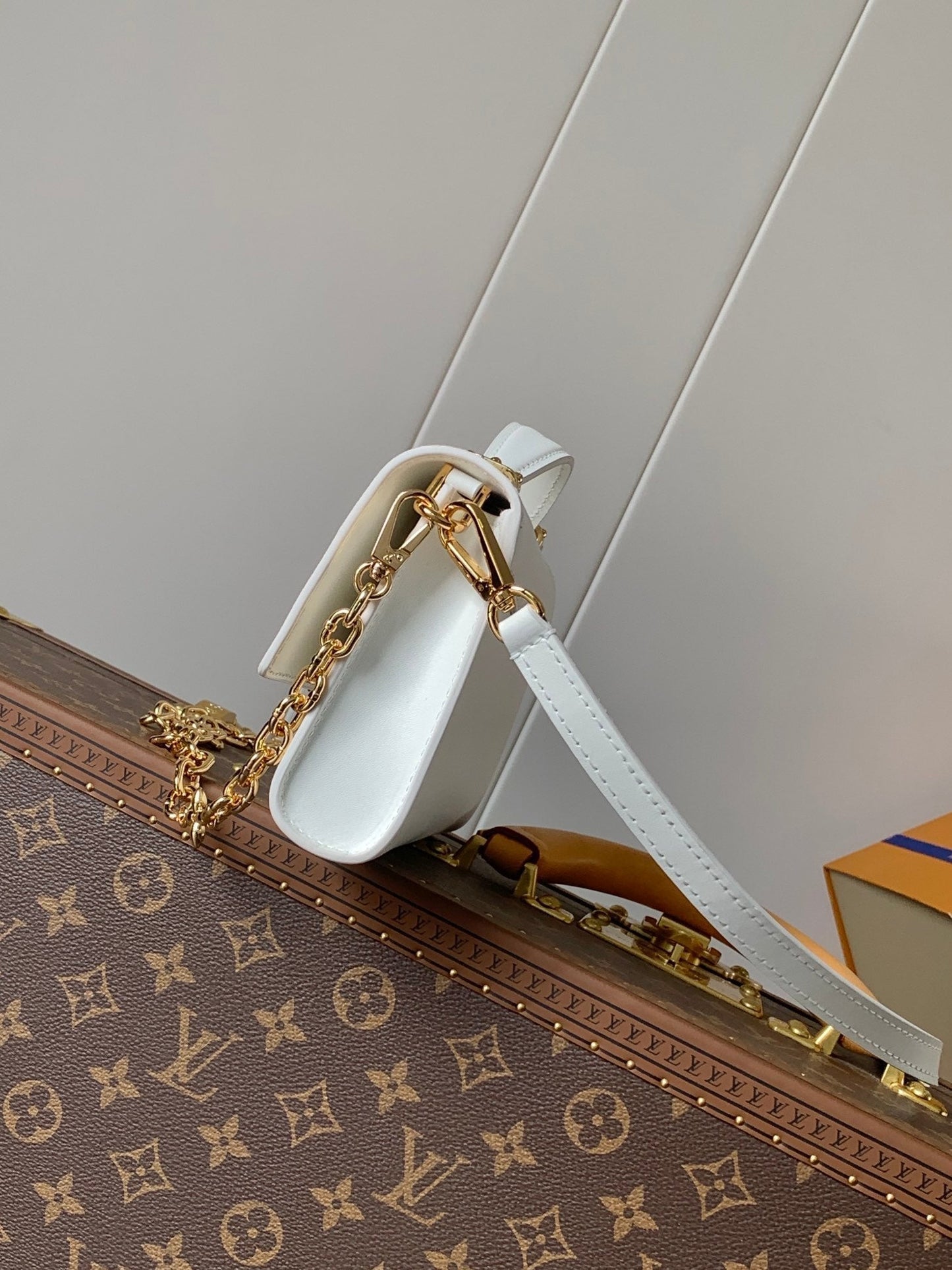 WALLET ON CHAIN CAPUCINES 23 IN WHITE SMOOTH CALFSKIN GOLD HARDWARE