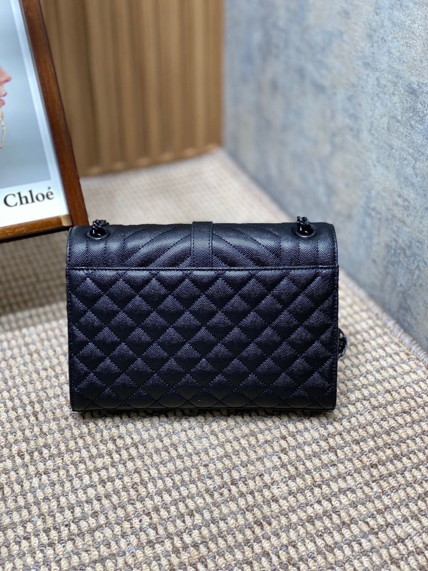 ENVELOPE CHAIN BAG 24 IN BLACK CALFSKIN