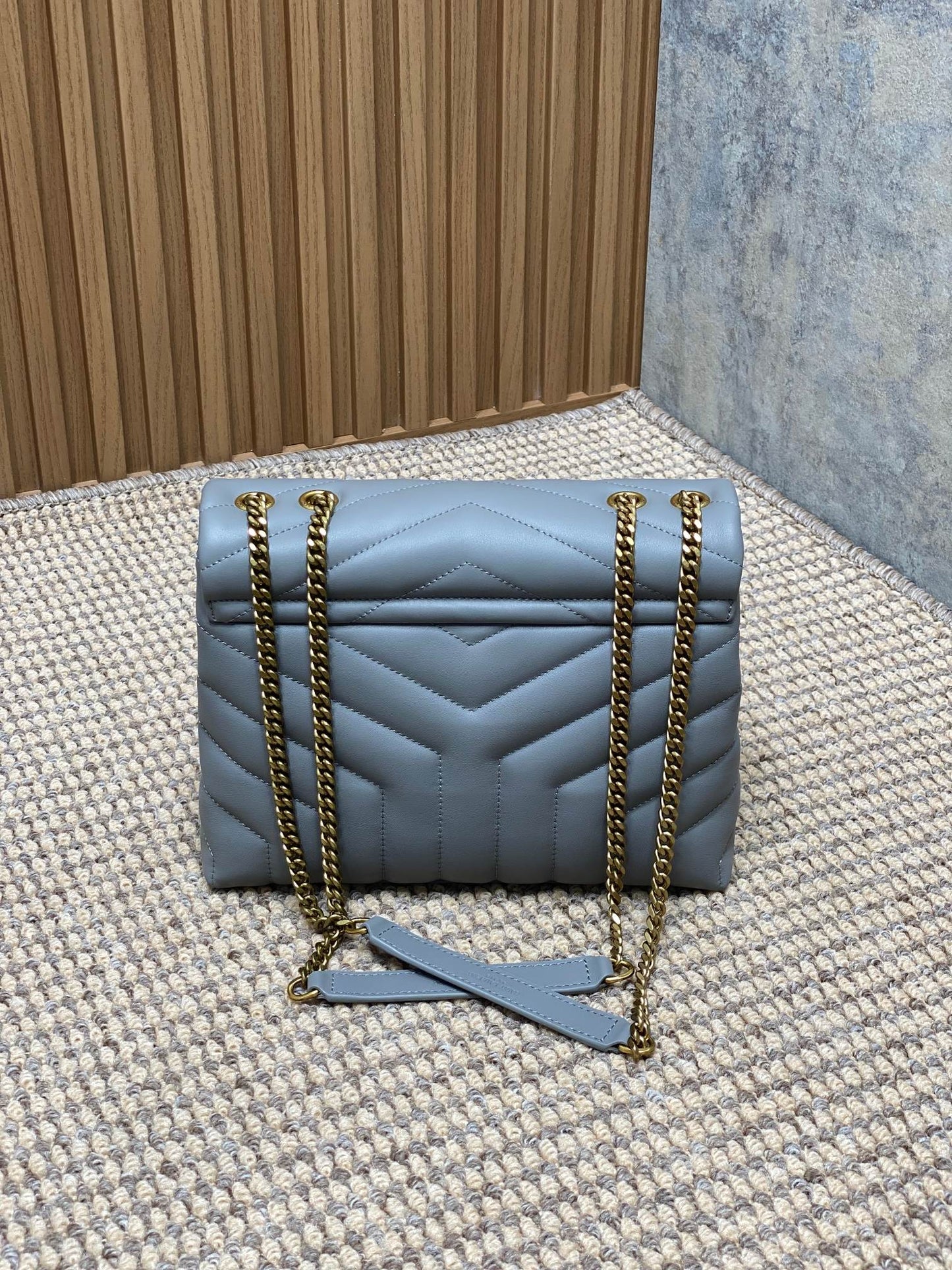 LOULOU SMALL 25 IN ASH BLUE LAMBSKIN GOLD HARDWARE