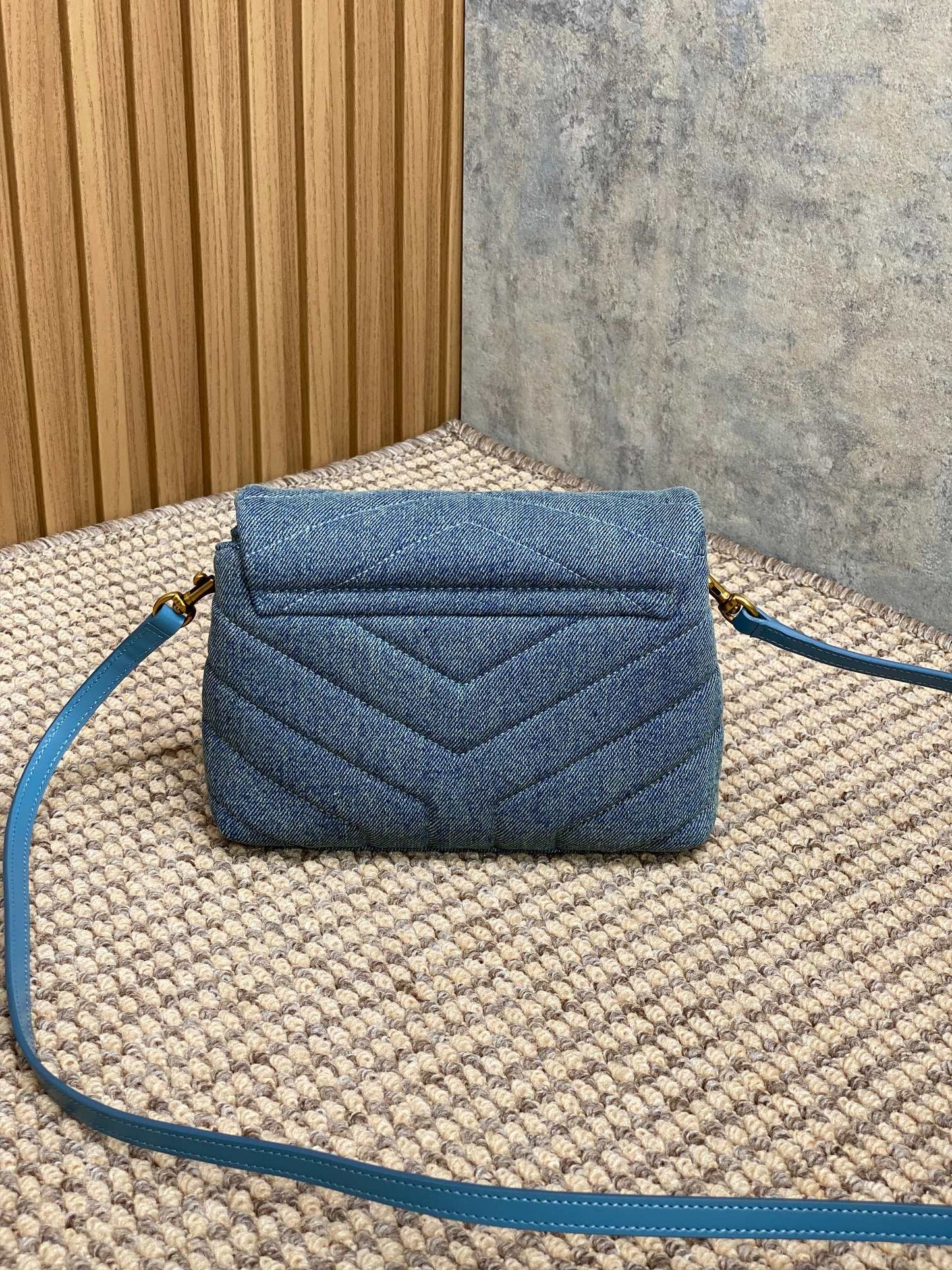 LOULOU MINI BAG 20 IN BLUE DENIM GOLD HARDWARE