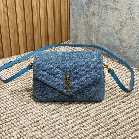 LOULOU MINI BAG 20 IN BLUE DENIM GOLD HARDWARE