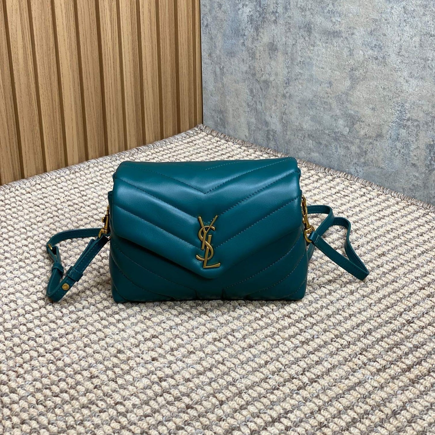 LOULOU MINI BAG 20 IN DARK CYAN LAMBSKIN GOLD HARDWARE