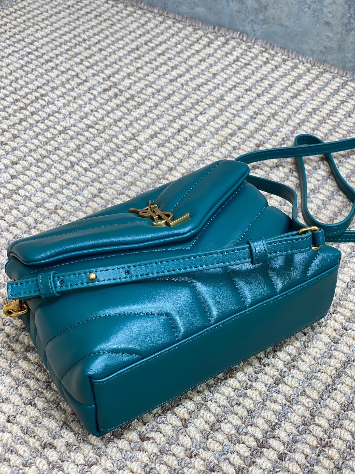 LOULOU MINI BAG 20 IN DARK CYAN LAMBSKIN GOLD HARDWARE