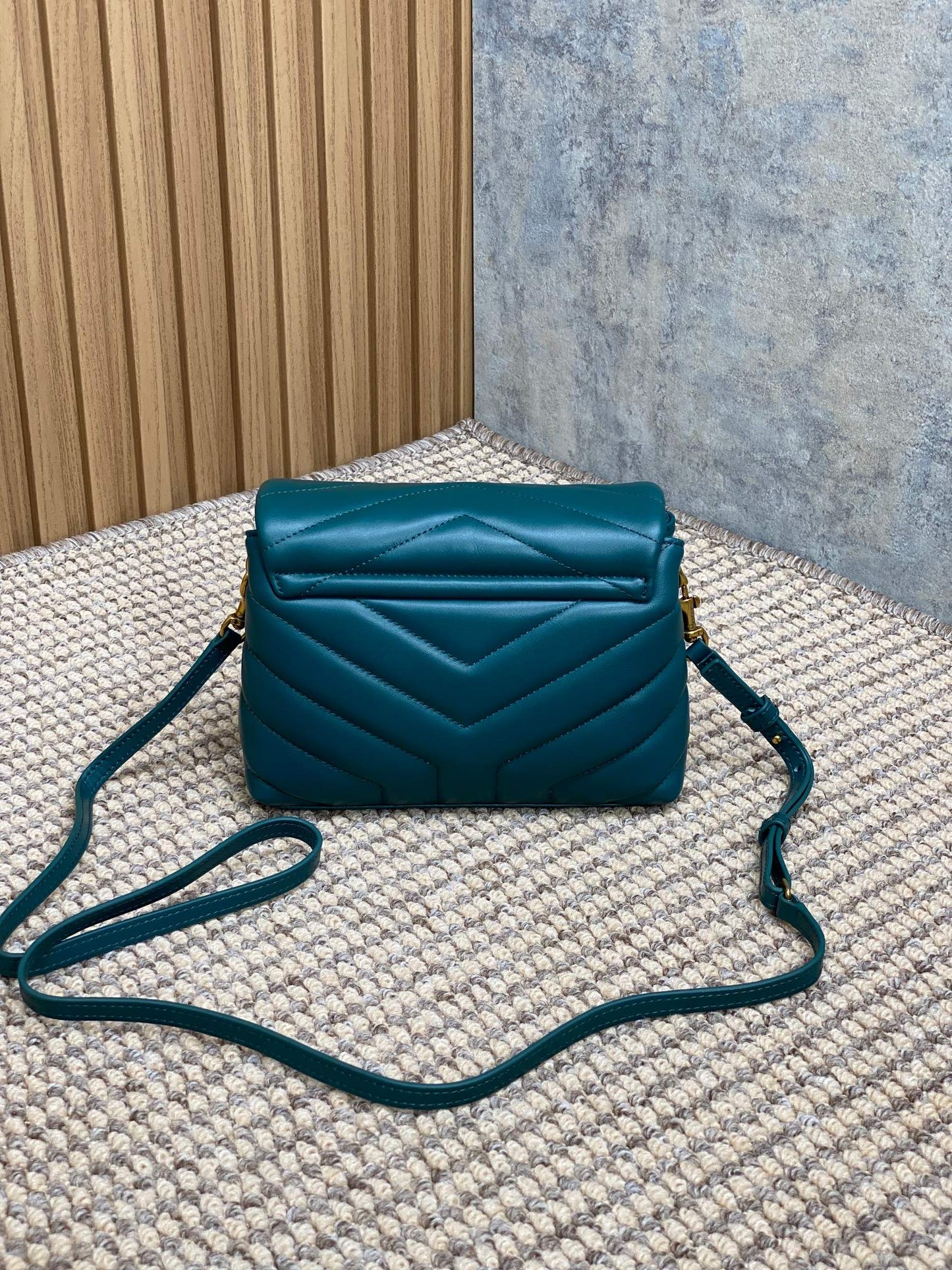 LOULOU MINI BAG 20 IN DARK CYAN LAMBSKIN GOLD HARDWARE