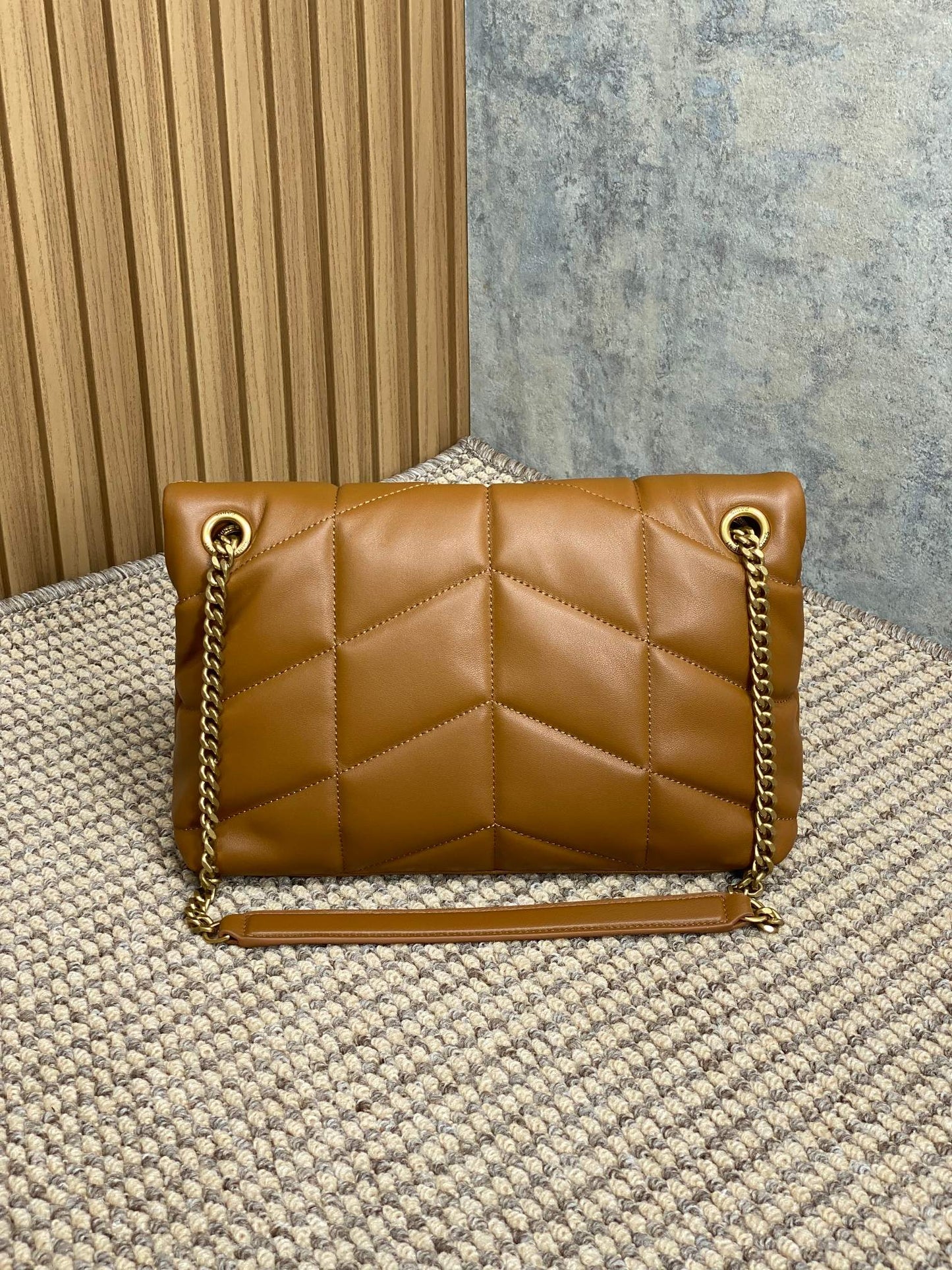 PUFFER SMALL 29 IN BRONZE BROWN LAMBSKIN GOLD HARDWARE