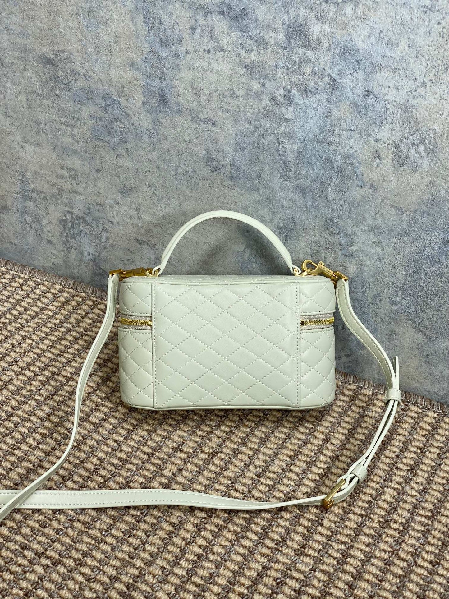 GABY MINI VANITY 18 IN IVORY WHITE LAMBSKIN GOLD HARDWARE