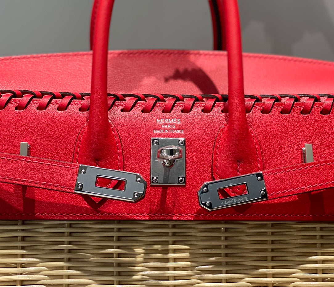 HM BIRKIN 25 CM PICNIC RED BAMBOO AND RATTAN