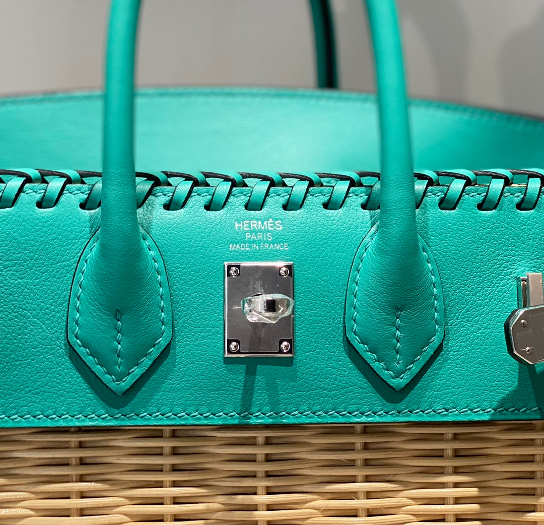 HM BIRKIN 25 CM PICNIC TURQUOISE BAMBOO AND RATTAN