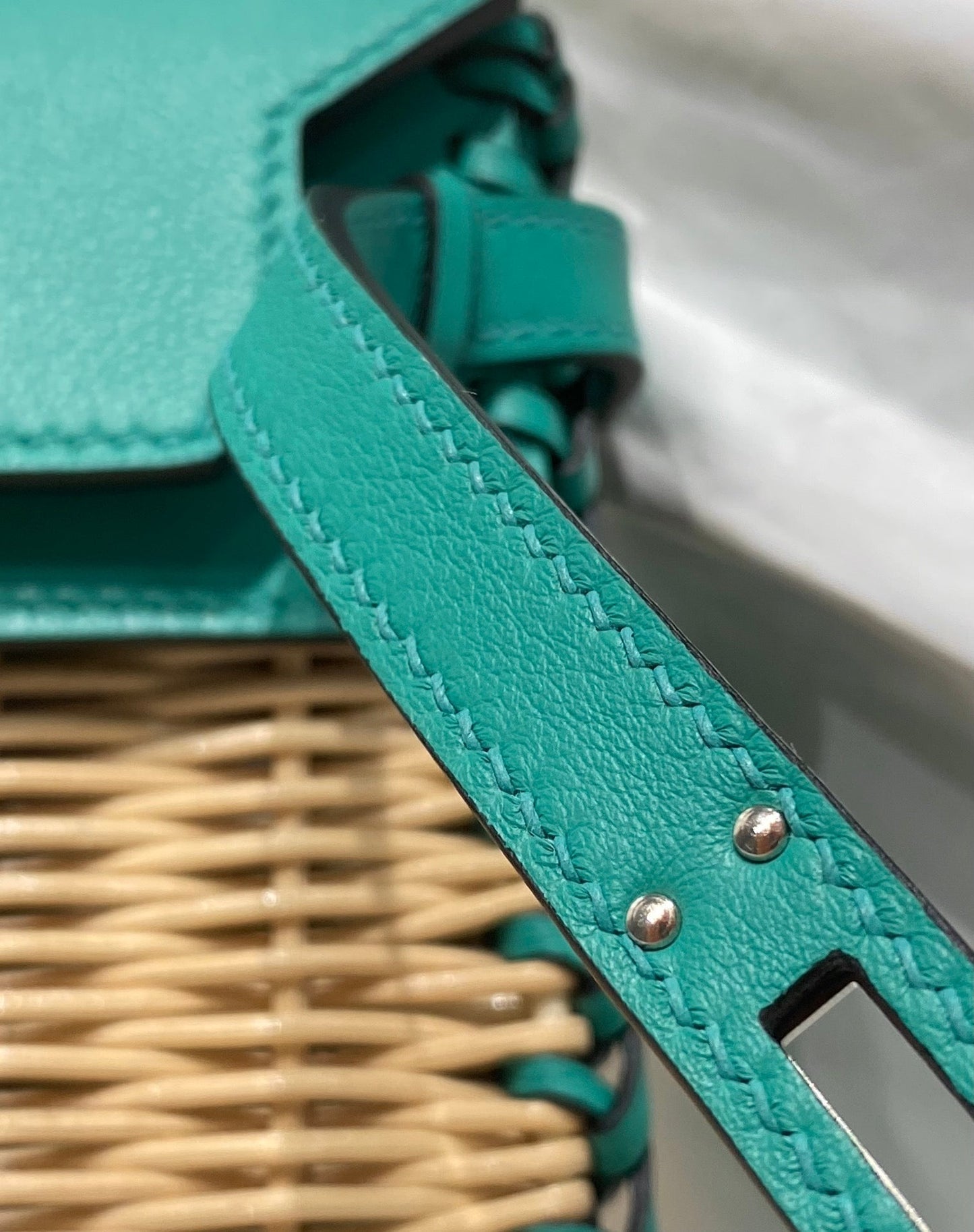 HM BIRKIN 25 CM PICNIC TURQUOISE BAMBOO AND RATTAN