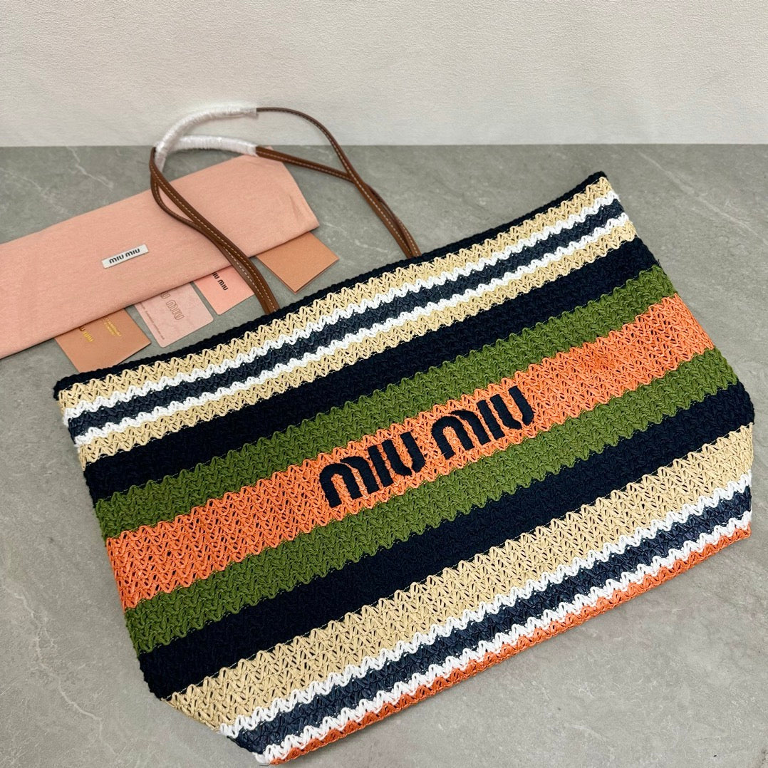 LARGE SHOPPING BAG 40 IN COLORFUL WOVEN RAFFIA