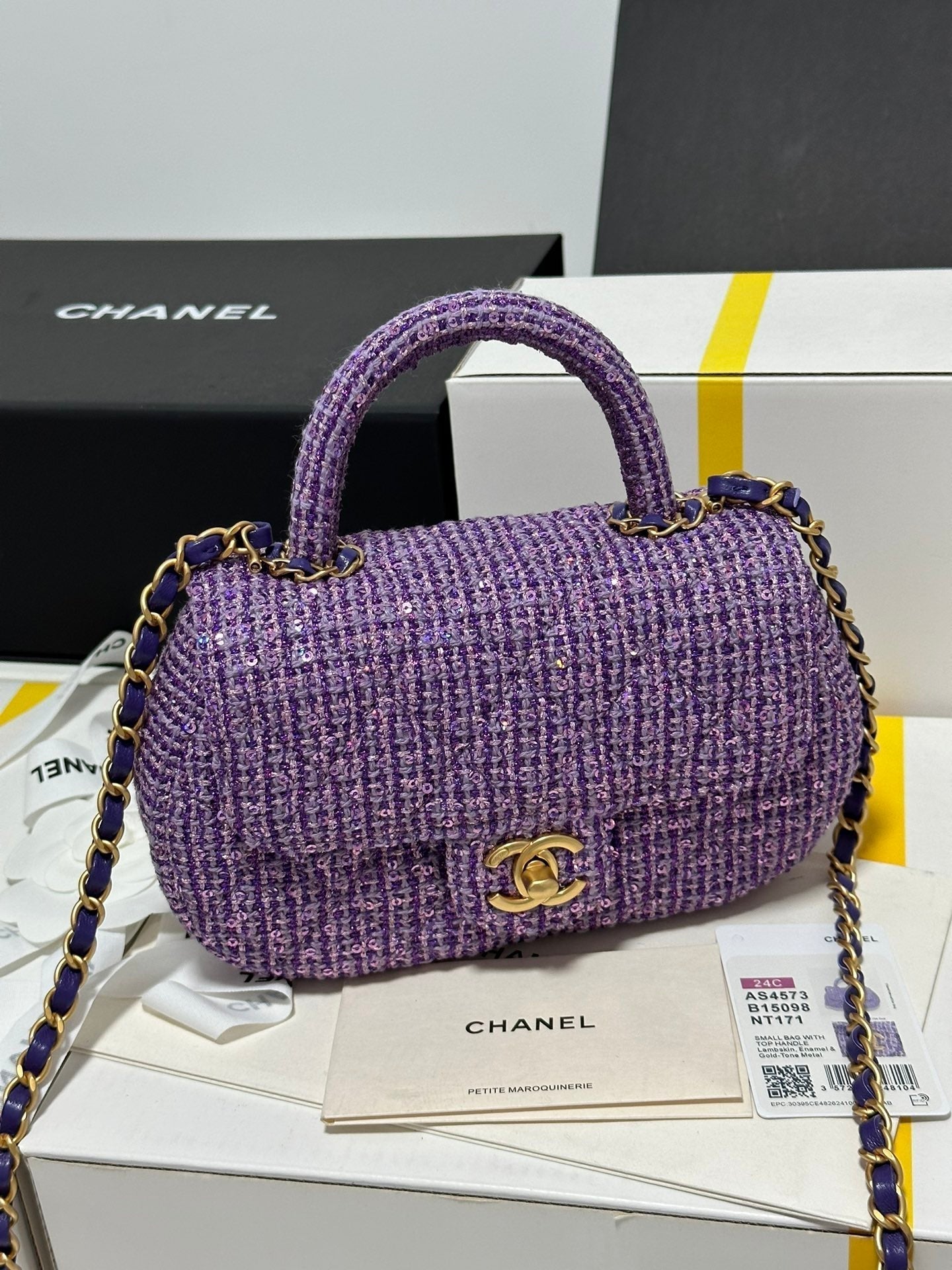 CC MINI 21 FLAP BAG IN VIOLET PURPLE WOOL TWEED