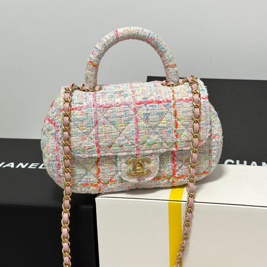 CC MINI 21 FLAP BAG IN LIGHT PINK MIX COLORFUL WOOL TWEED